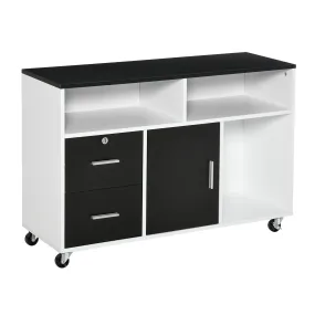 Printer Stand Home Office Mobile File Cabinet Organizer with Castors, Lockable Drawer, Black w/ Castor, Key