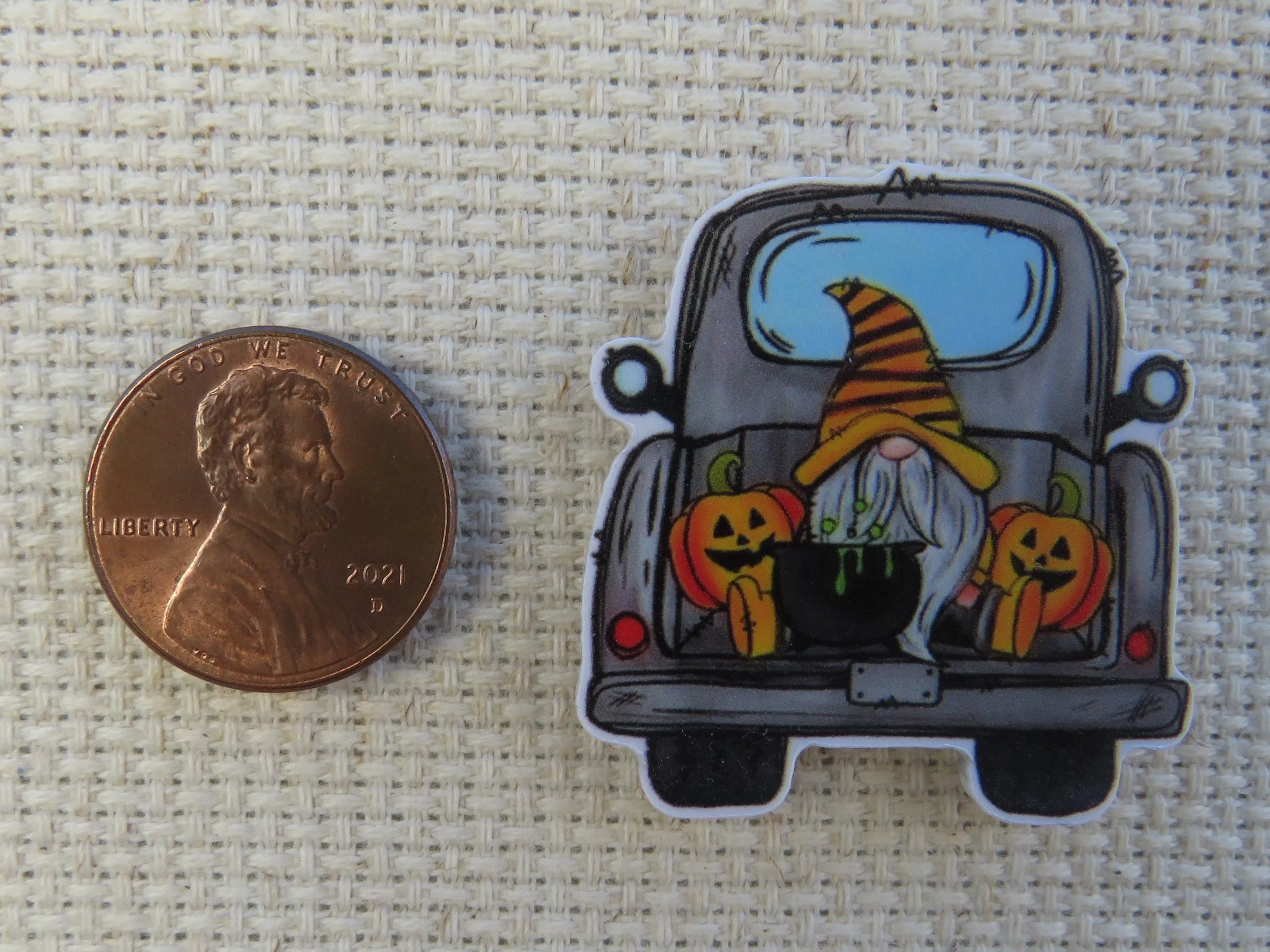 Pumpkin Gnome in the Back of a Truck Needle Minder, Cover Minder, Magnet