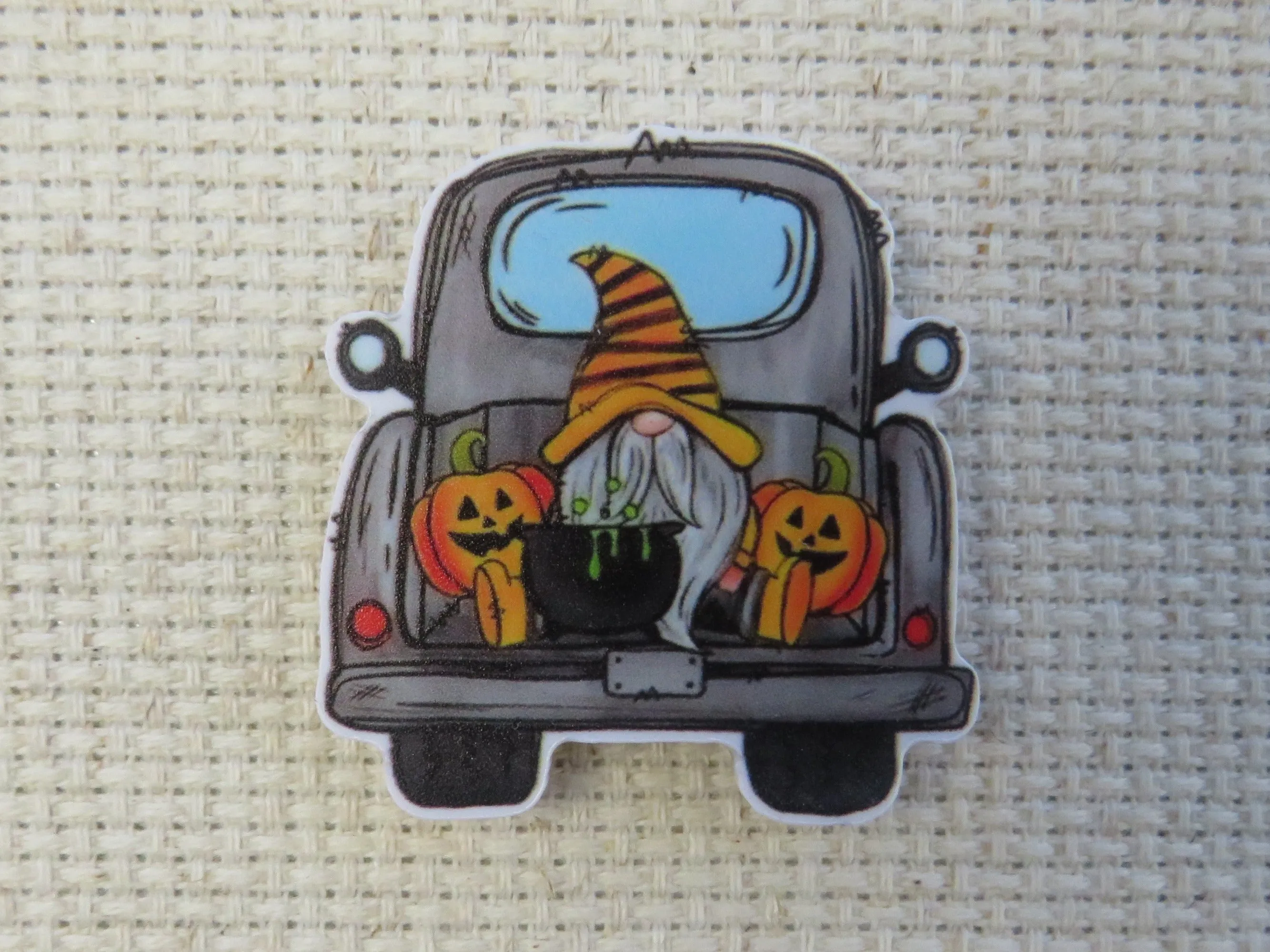 Pumpkin Gnome in the Back of a Truck Needle Minder, Cover Minder, Magnet