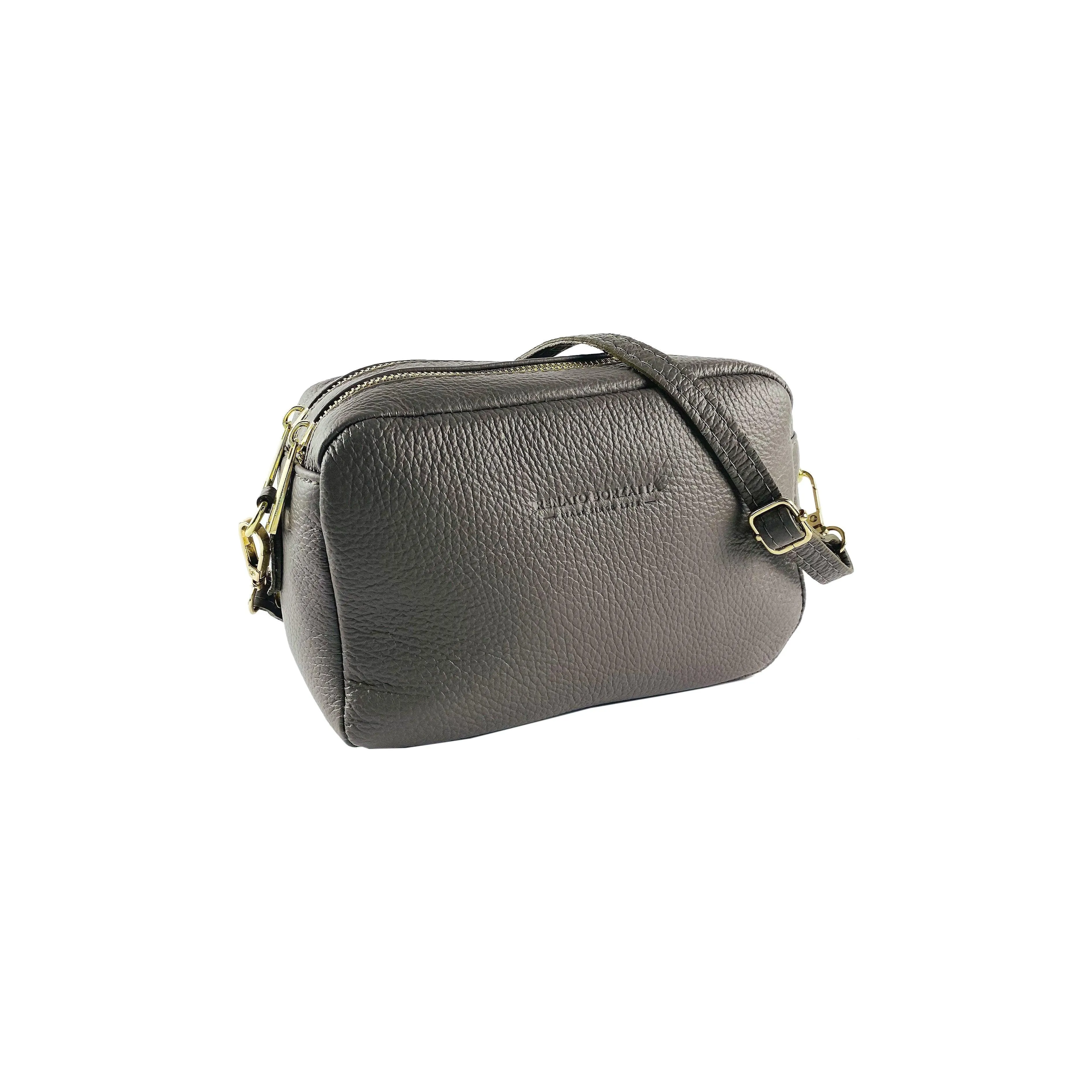 RB1008AQ | Women's shoulder bag with double zip in Genuine Leather | 20 x 15 x 9 cm