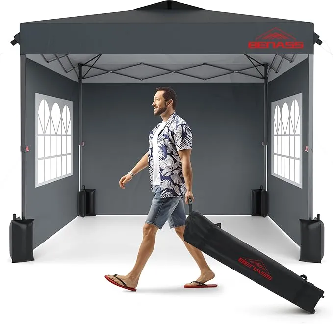 SANNWSG 10x10FT Pop Up Canopy with Sidewalls, Easy Up Canopy Tent, Heavy Duty Tents for Parties, One Person Set Up Event Tent, Grey