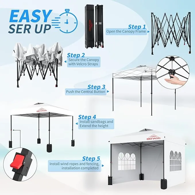 SANNWSG 10x10FT Pop Up Canopy with Sidewalls, Easy Up Canopy Tent, Heavy Duty Tents for Parties, One Person Set Up Event Tent, White