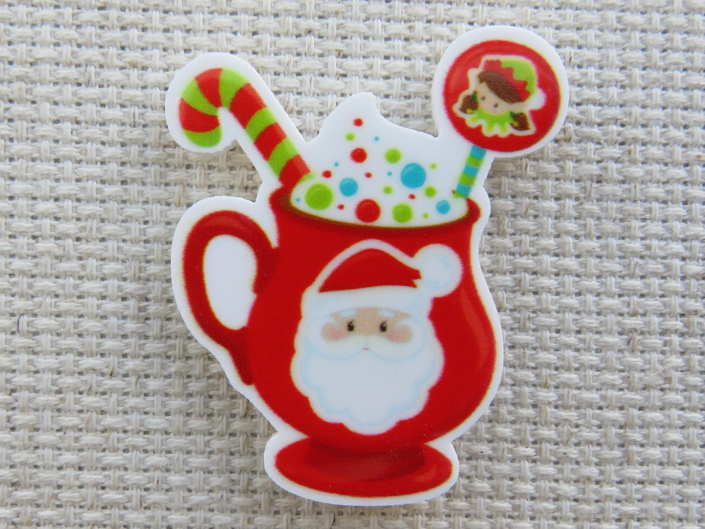 Santa on a Red Mug Needle Minder, Cover Minder, Magnet