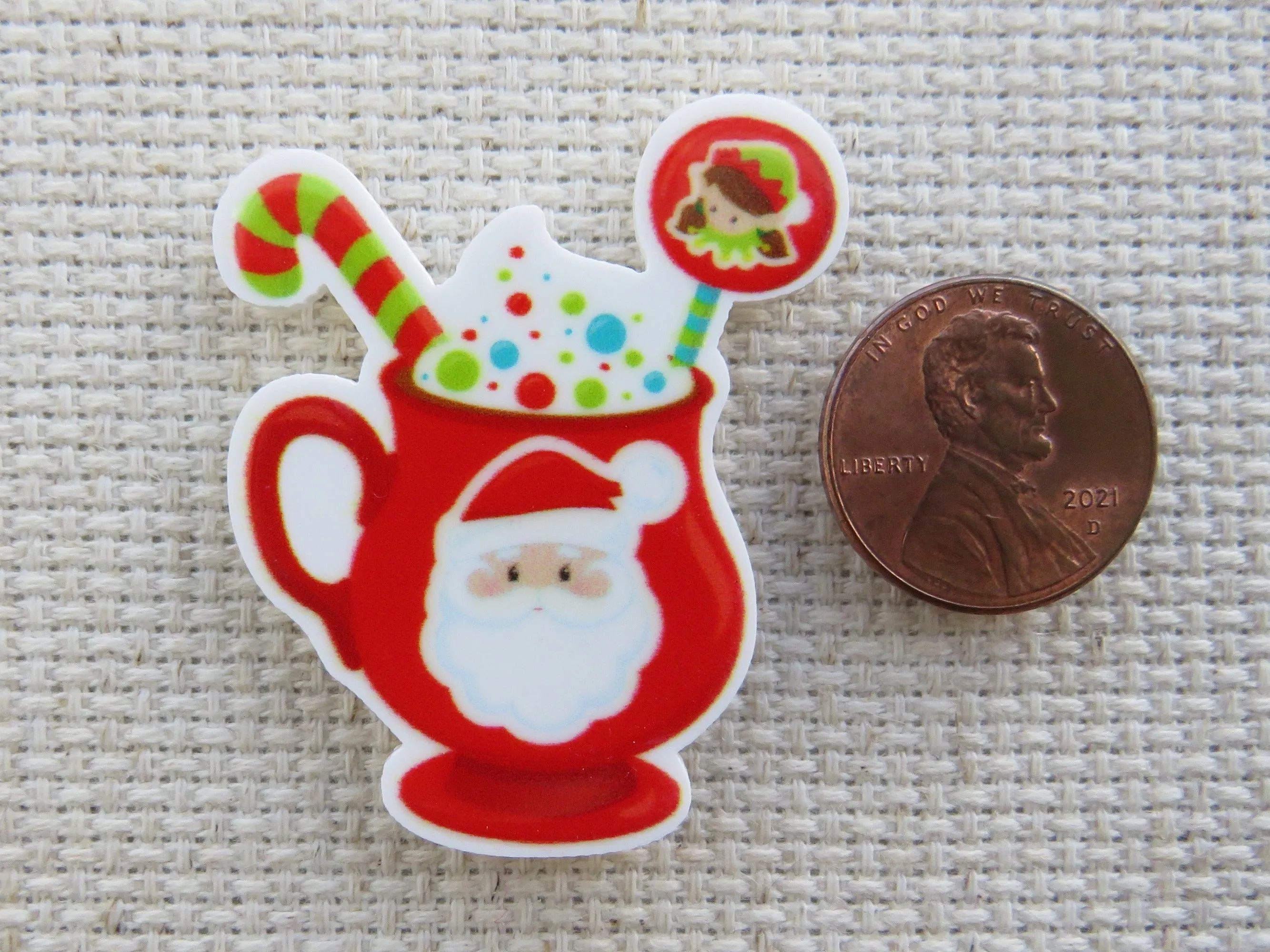 Santa on a Red Mug Needle Minder, Cover Minder, Magnet