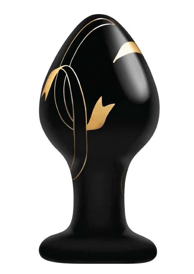 Secret Kisses 3.5' Handblown Glass Plug - Black/Gold