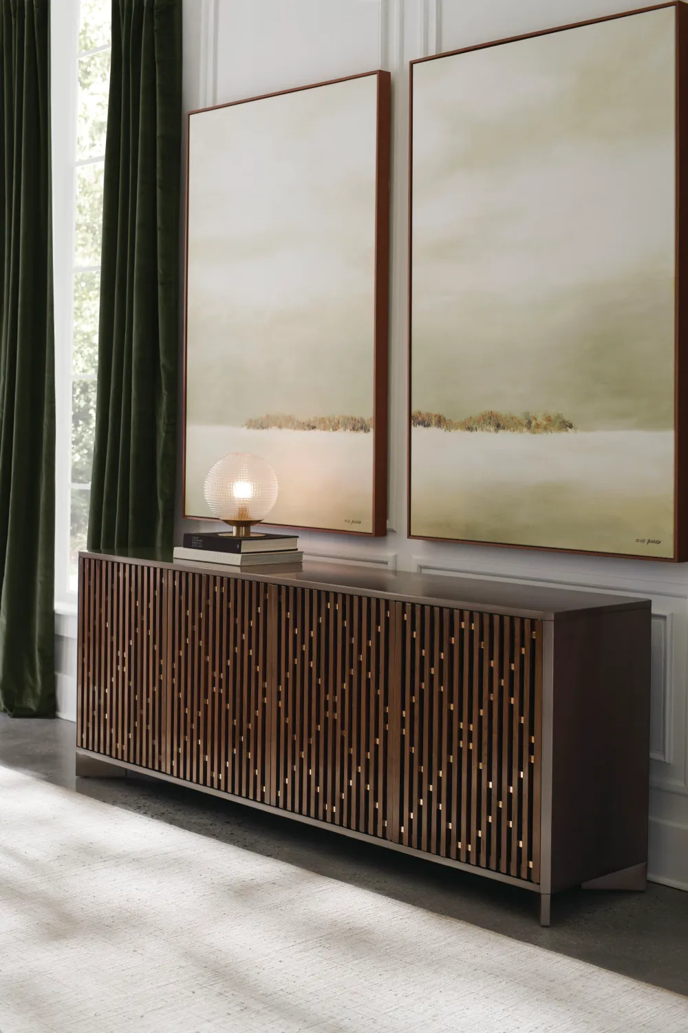 Slatted Wood Media Console | Caracole Diamond In The Rough