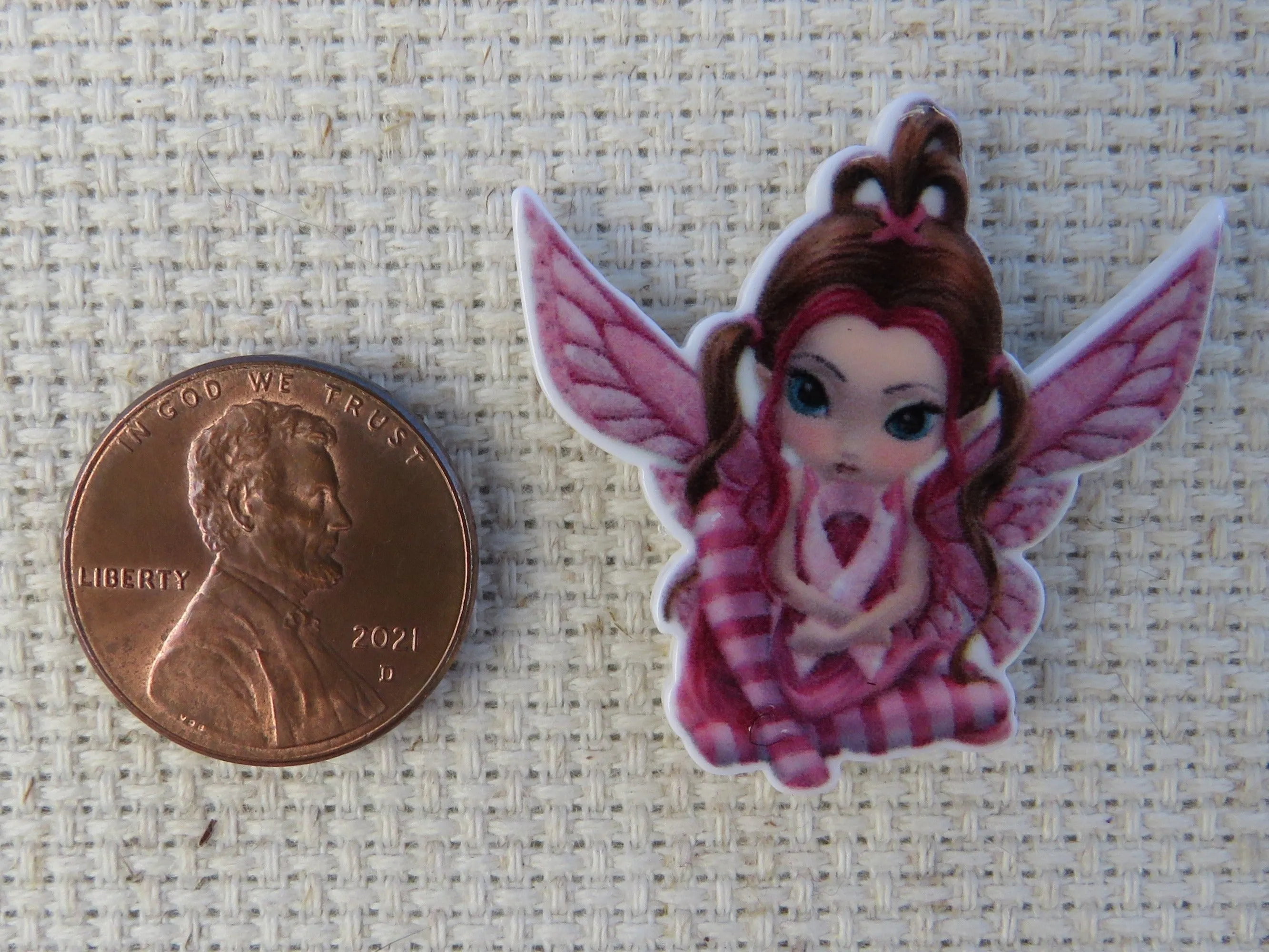 Small Pink Ribbon Fairy Needle Minder, Cover Minder, Magnet