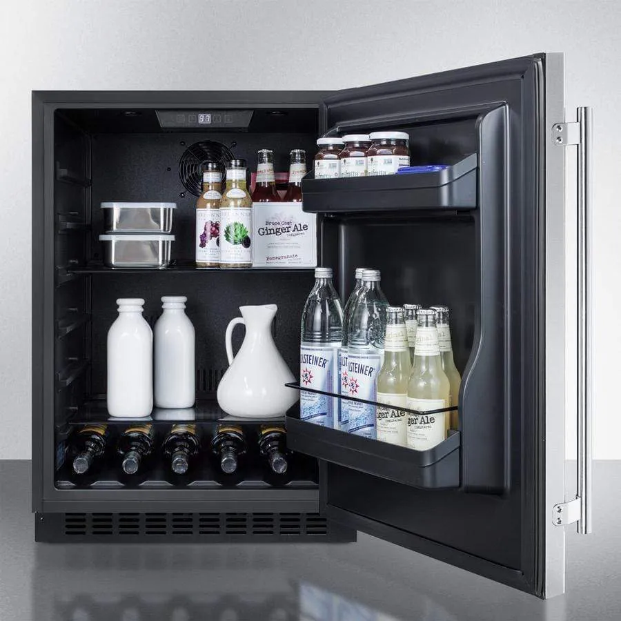 Summit 24" Built-In Undercounter ADA Compliant Black Cabinet/Stainless Steel Door All-Fridge AL54