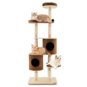 Tangkula 75 Inch Tall Cat Tree for Indoor Cats, Natural Solid Rubber Wood Cat Tower with Sisal Scratching Posts