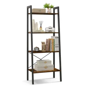 Tangkula Ladder Bookshelf, 4-Tier Industrial Wood Bookcase