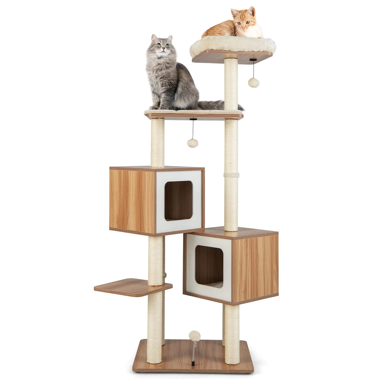 Tangkula Modern Cat Tree for Indoor Cats, 64.5 Inch Tall Cat Tower with Sisal Scratching Posts