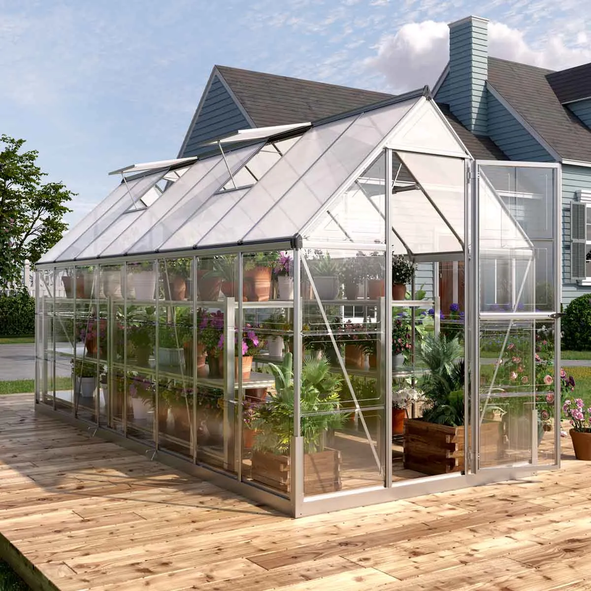 TMG Industrial 6’ x 16’ Crystal Clear Greenhouse, Aluminum Frame, Integrated Gutter System, Roof Vents, TMG-GH616