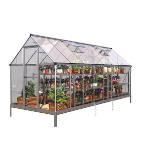 TMG Industrial 6’ x 16’ Crystal Clear Greenhouse, Aluminum Frame, Integrated Gutter System, Roof Vents, TMG-GH616