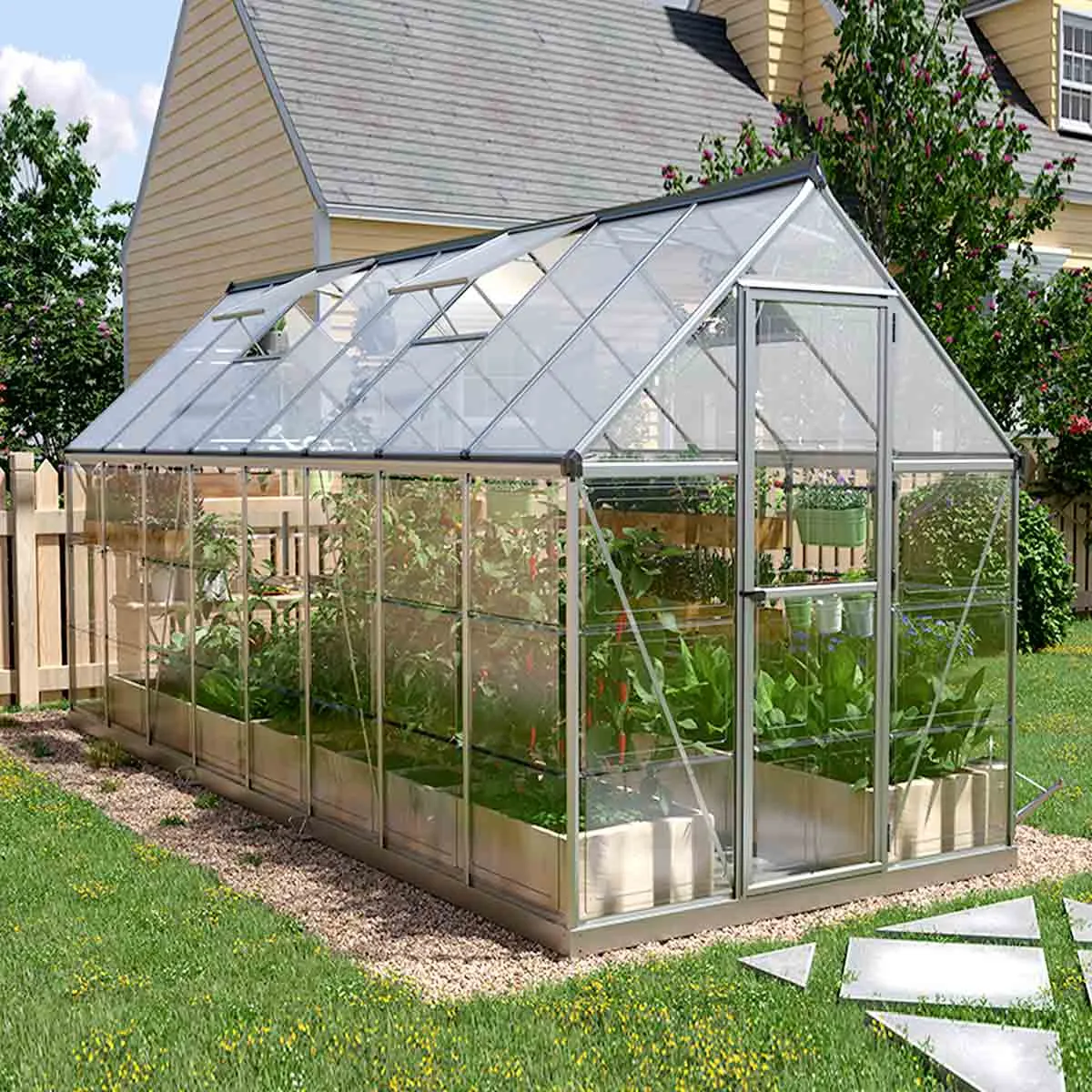 TMG Industrial 6’ x 16’ Crystal Clear Greenhouse, Aluminum Frame, Integrated Gutter System, Roof Vents, TMG-GH616