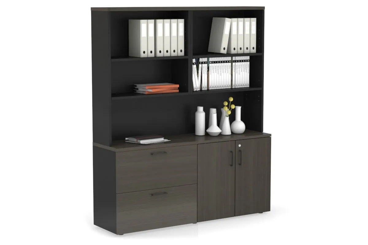 Uniform Small 2 Drawer Lateral File and 2 Door Cupboard with Open Hutch