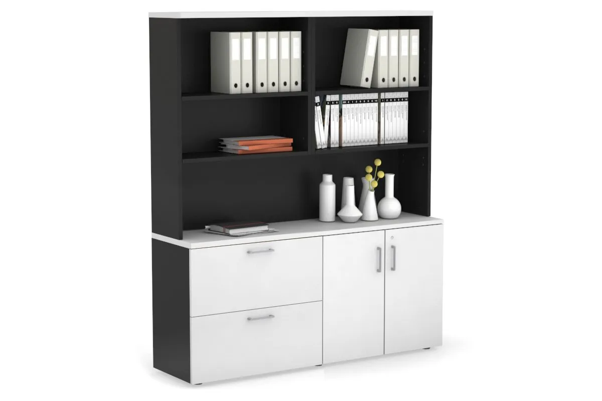 Uniform Small 2 Drawer Lateral File and 2 Door Cupboard with Open Hutch