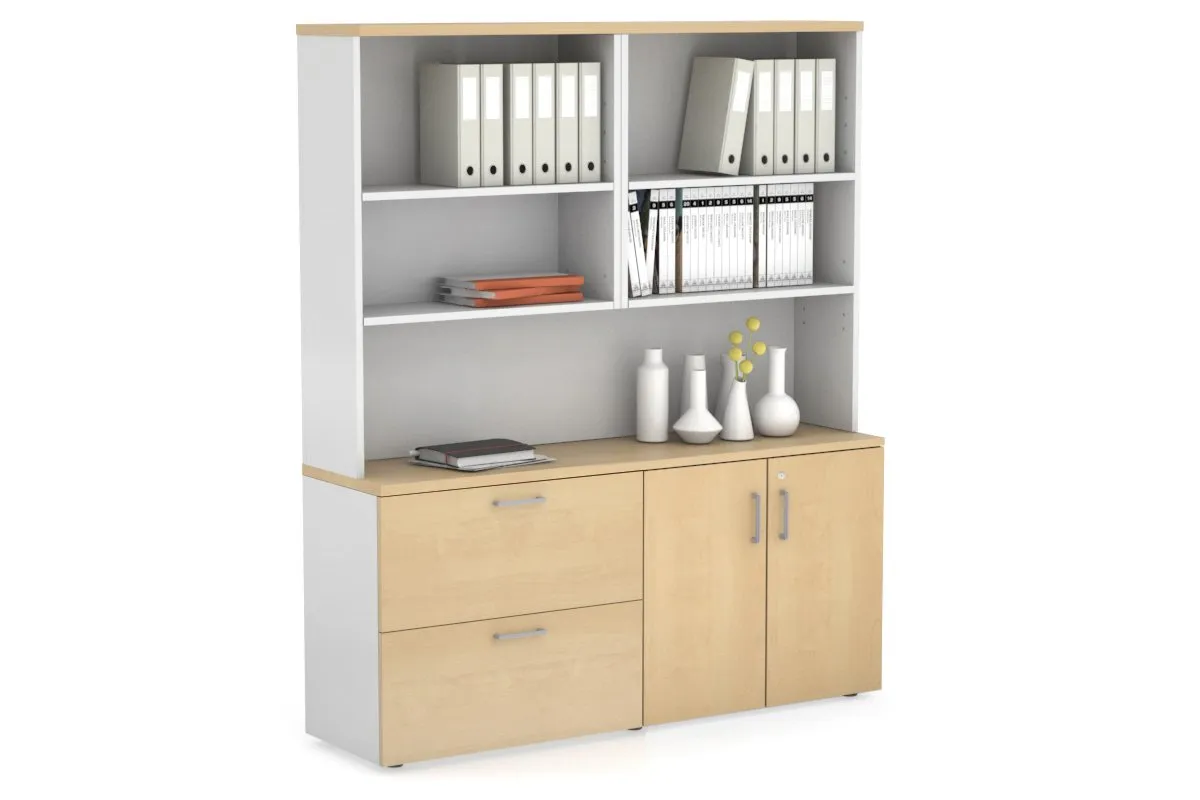 Uniform Small 2 Drawer Lateral File and 2 Door Cupboard with Open Hutch