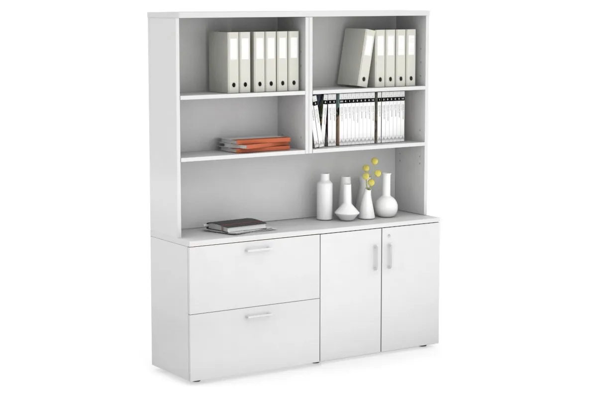 Uniform Small 2 Drawer Lateral File and 2 Door Cupboard with Open Hutch