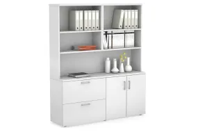 Uniform Small 2 Drawer Lateral File and 2 Door Cupboard with Open Hutch