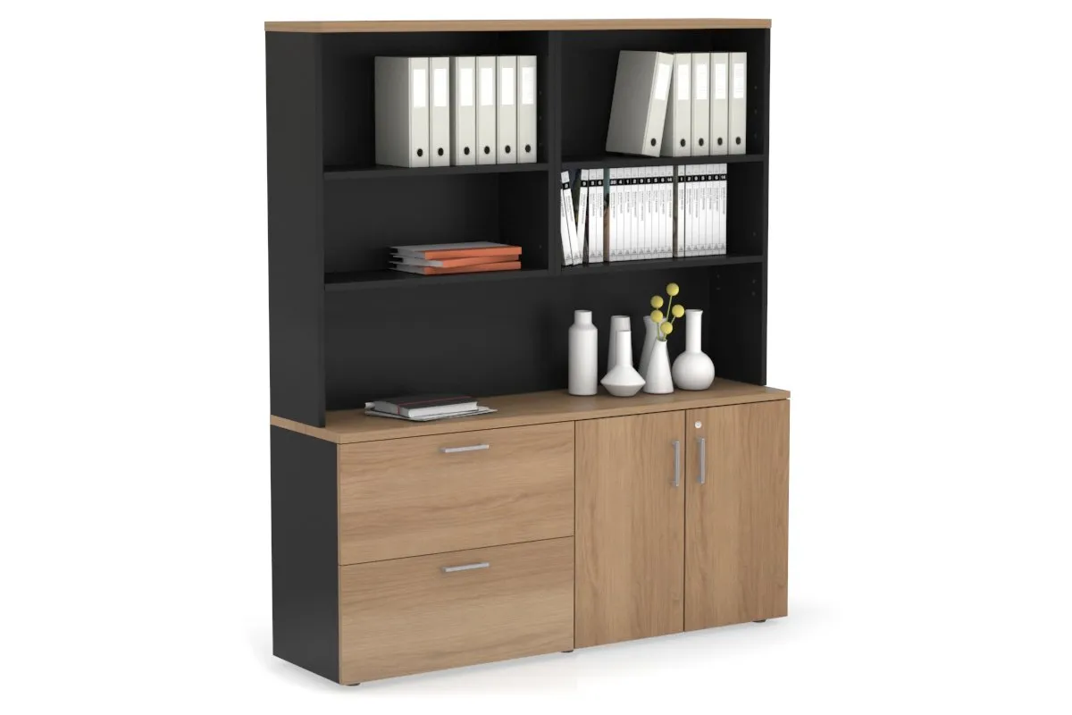 Uniform Small 2 Drawer Lateral File and 2 Door Cupboard with Open Hutch