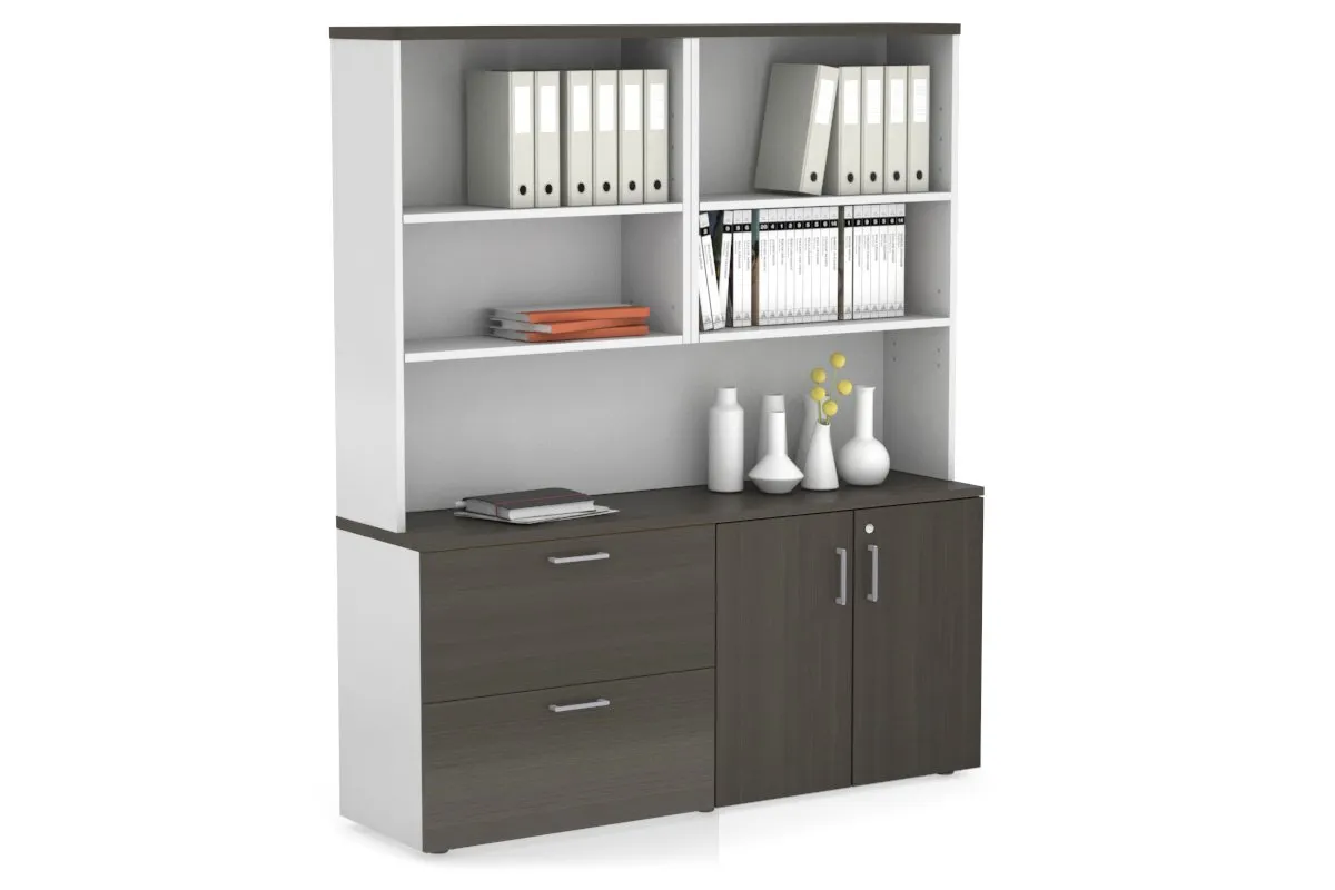 Uniform Small 2 Drawer Lateral File and 2 Door Cupboard with Open Hutch