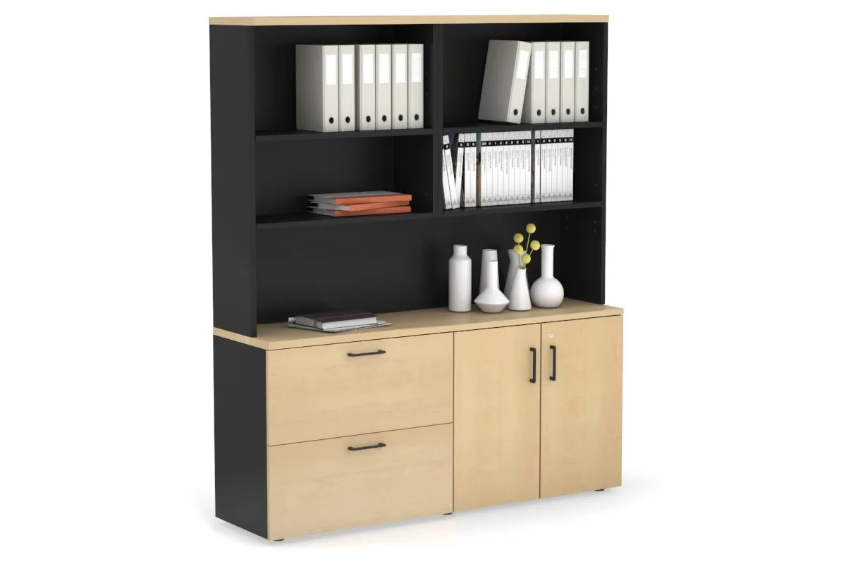 Uniform Small 2 Drawer Lateral File and 2 Door Cupboard with Open Hutch