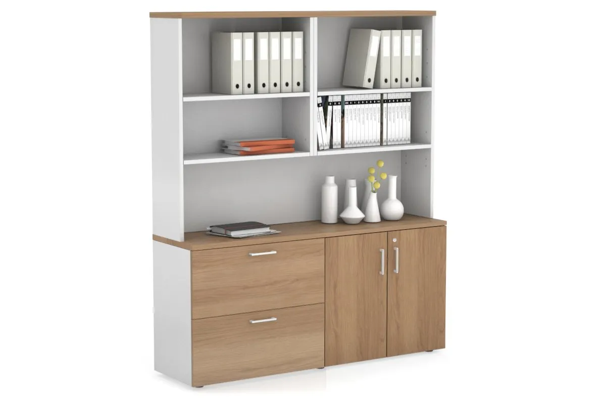 Uniform Small 2 Drawer Lateral File and 2 Door Cupboard with Open Hutch