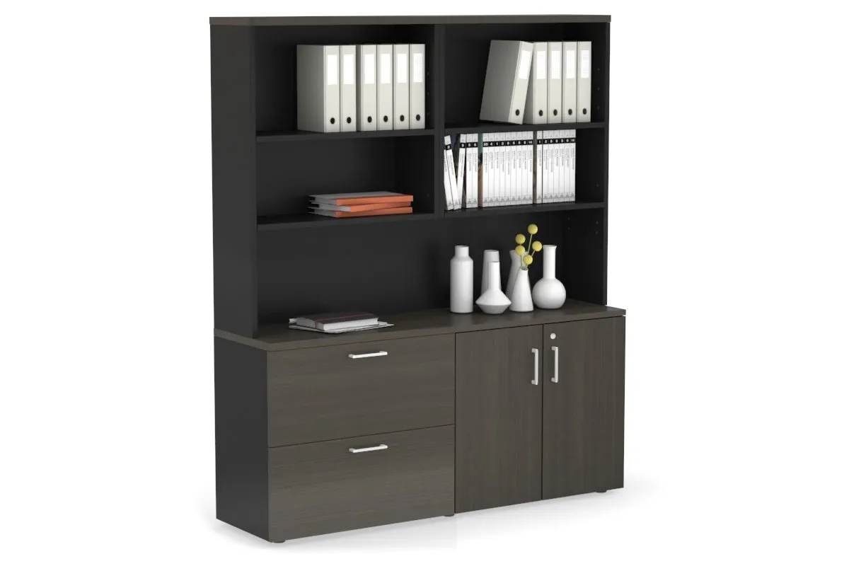 Uniform Small 2 Drawer Lateral File and 2 Door Cupboard with Open Hutch