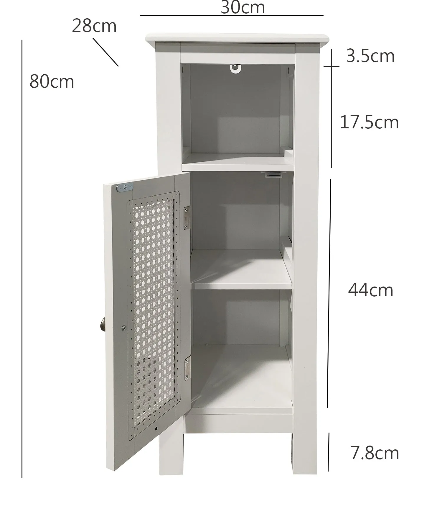 Vera Faux Rattan Slimline Bathroom Storage Cabinet,White