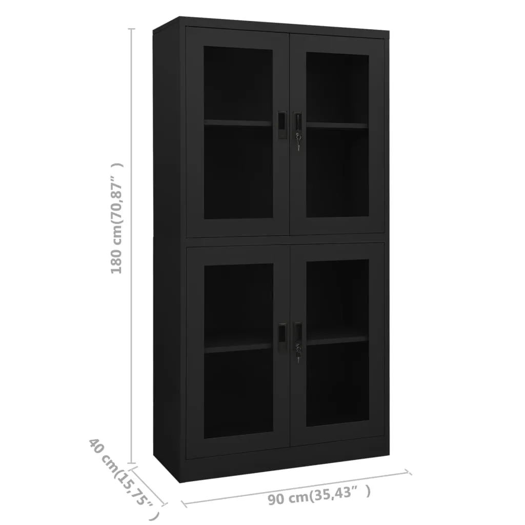 vidaXL Office Cabinet Anthracite 90x40x180 cm Steel and Tempered Glass