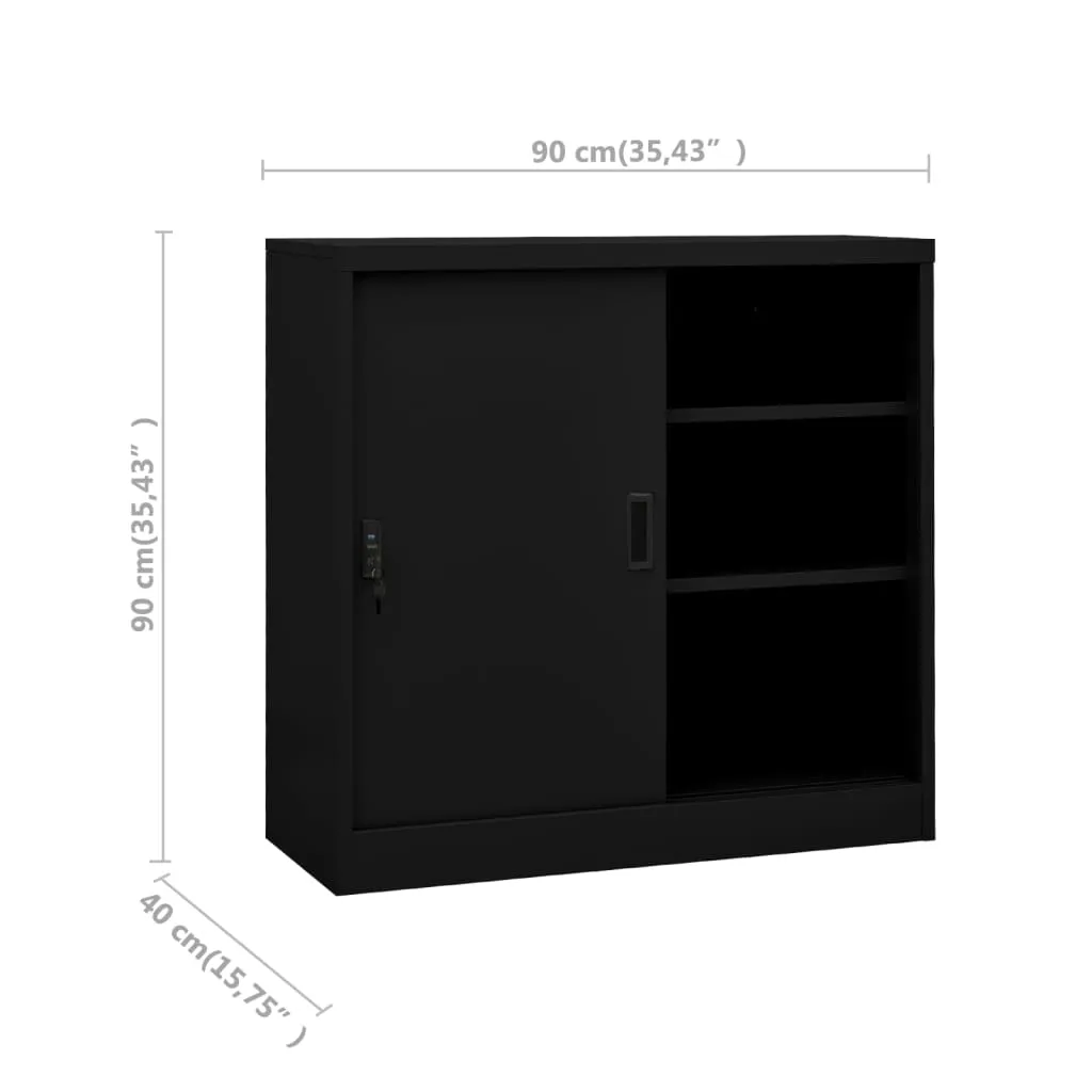 vidaXL Office Cabinet with Sliding Door Black 90x40x90 cm Steel