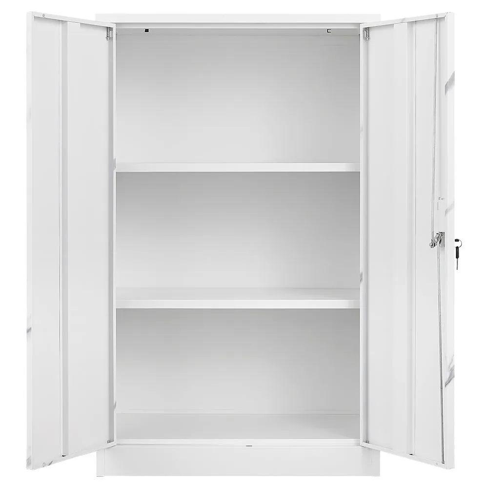 White Marble Metal Storage Cabinet: Locking Doors, Adjustable Shelf - Ideal for Home Office, School, Garage - Folding Filing & Locker Cabinet