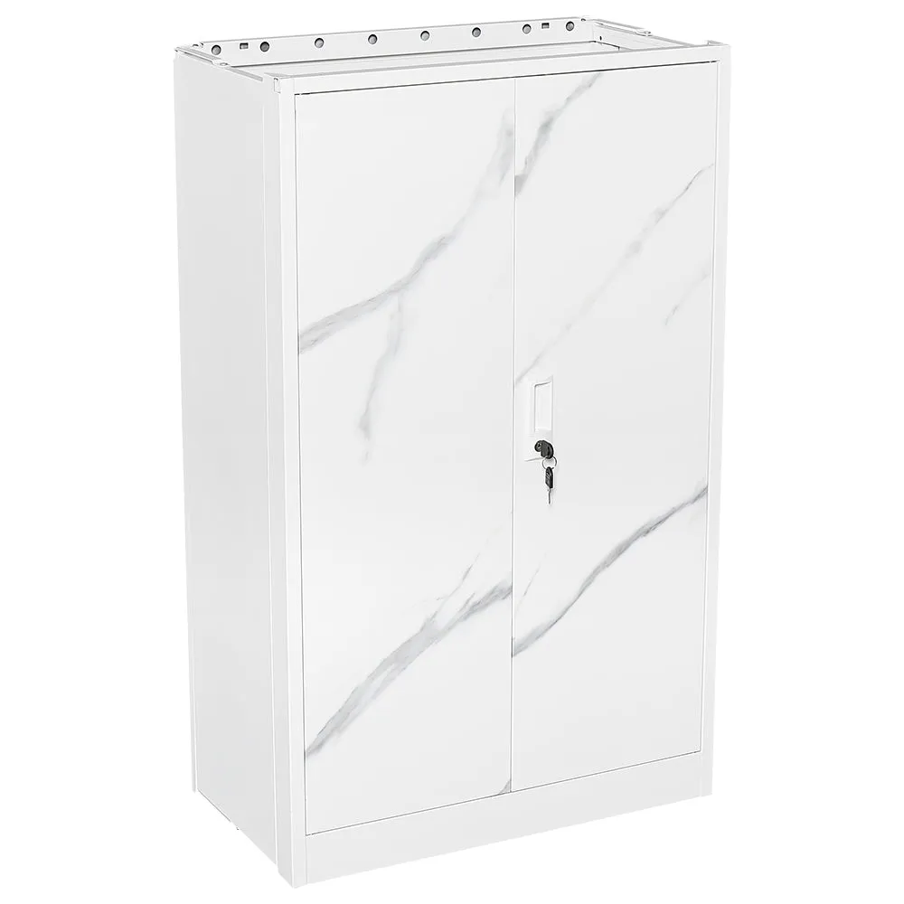 White Marble Metal Storage Cabinet: Locking Doors, Adjustable Shelf - Ideal for Home Office, School, Garage - Folding Filing & Locker Cabinet