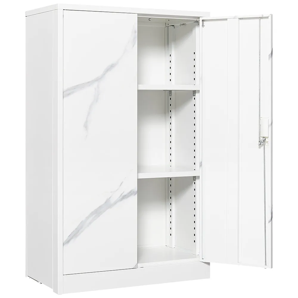 White Marble Metal Storage Cabinet: Locking Doors, Adjustable Shelf - Ideal for Home Office, School, Garage - Folding Filing & Locker Cabinet