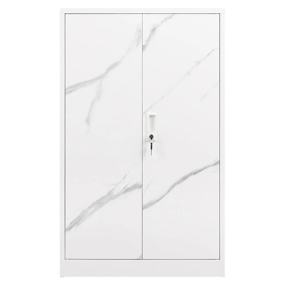 White Marble Metal Storage Cabinet: Locking Doors, Adjustable Shelf - Ideal for Home Office, School, Garage - Folding Filing & Locker Cabinet