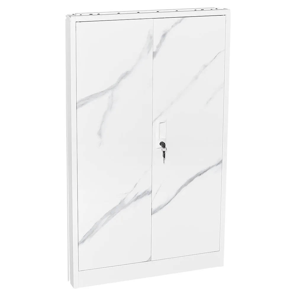 White Marble Metal Storage Cabinet: Locking Doors, Adjustable Shelf - Ideal for Home Office, School, Garage - Folding Filing & Locker Cabinet