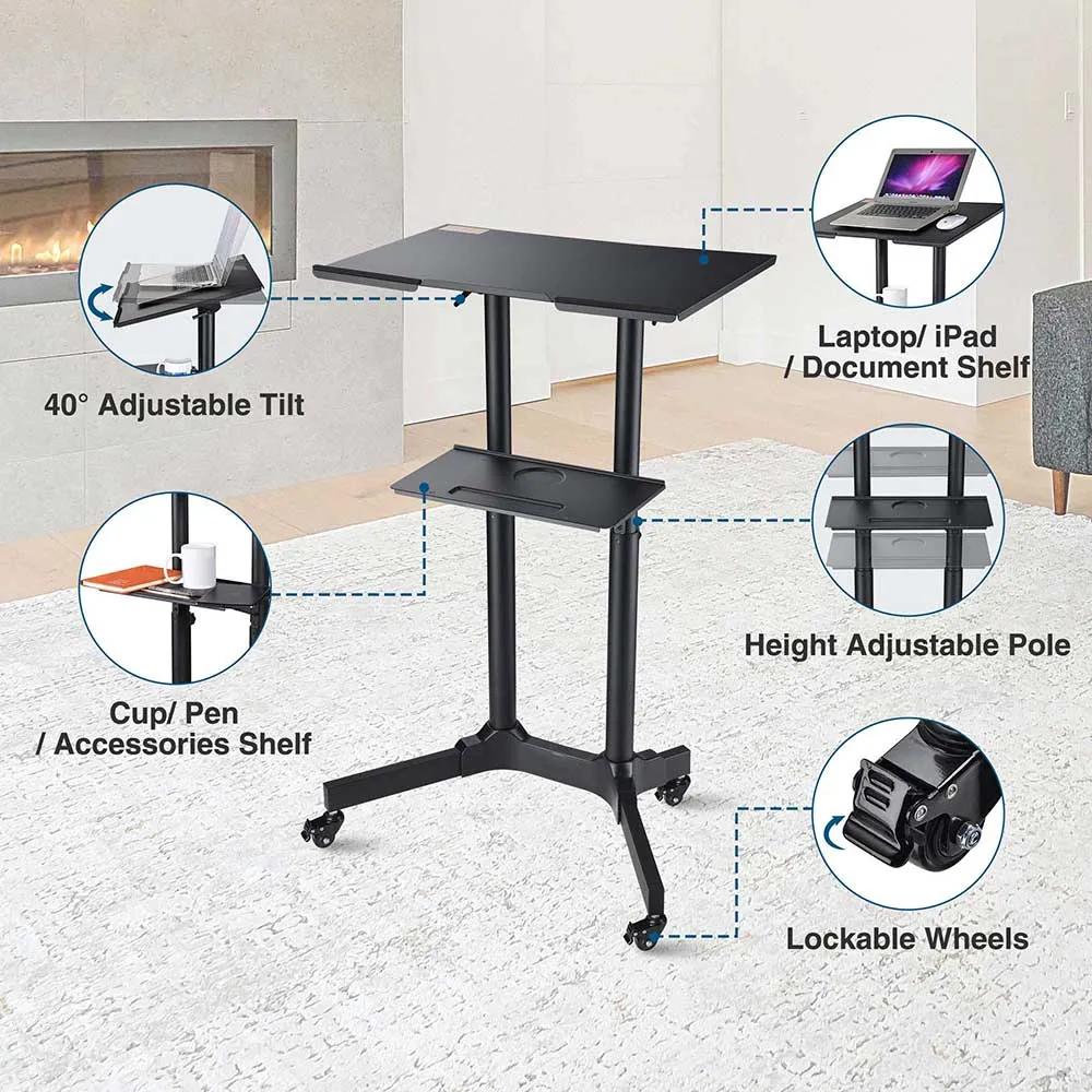 Yescom Height-Adjustable Mobile Laptop Cart on Wheels